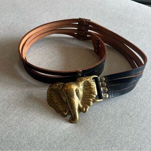 BLACK LEATHER BELT with LARGE ELEPHANT BUCKLE  
SIZE- 35”